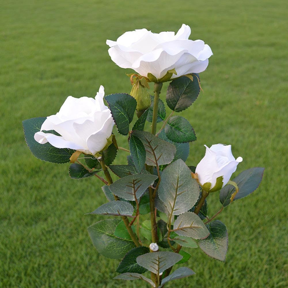 Solar LED White Rose Flower Outdoor Lawn Decor Light