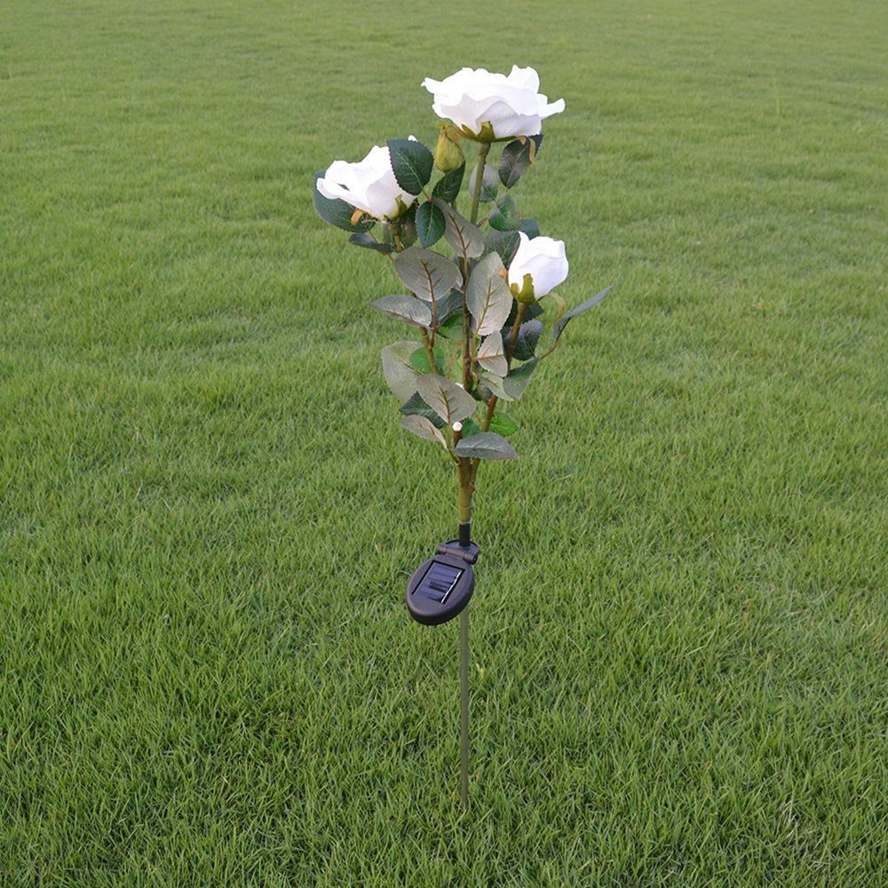 Solar LED White Rose Flower Outdoor Lawn Decor Light
