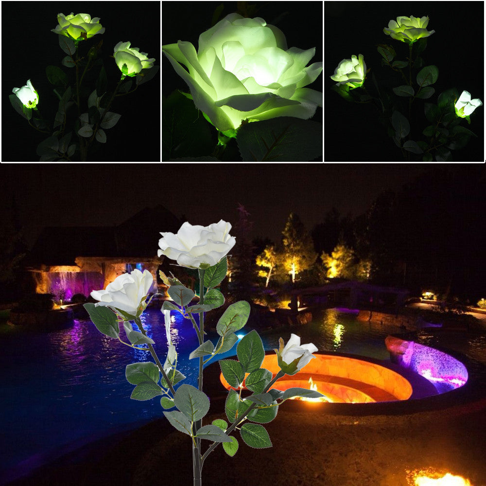 Solar LED White Rose Flower Outdoor Lawn Decor Light