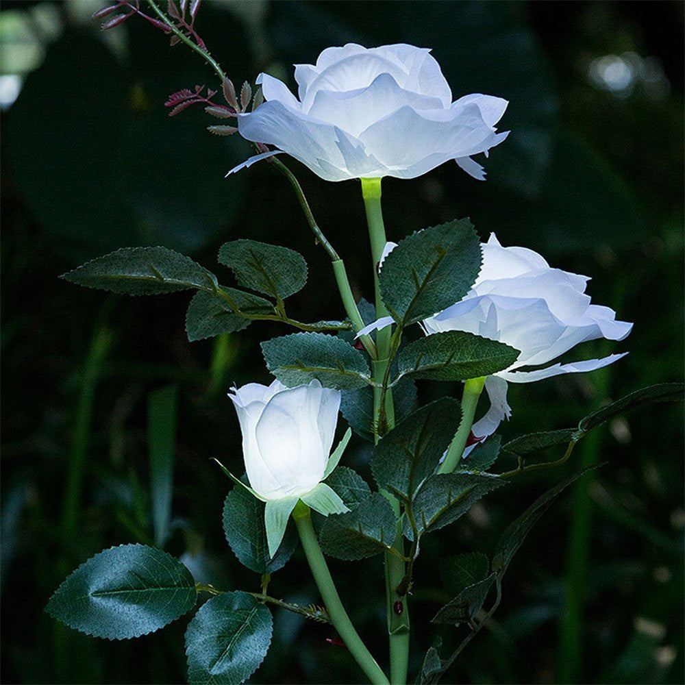 Solar LED White Rose Flower Outdoor Lawn Decor Light